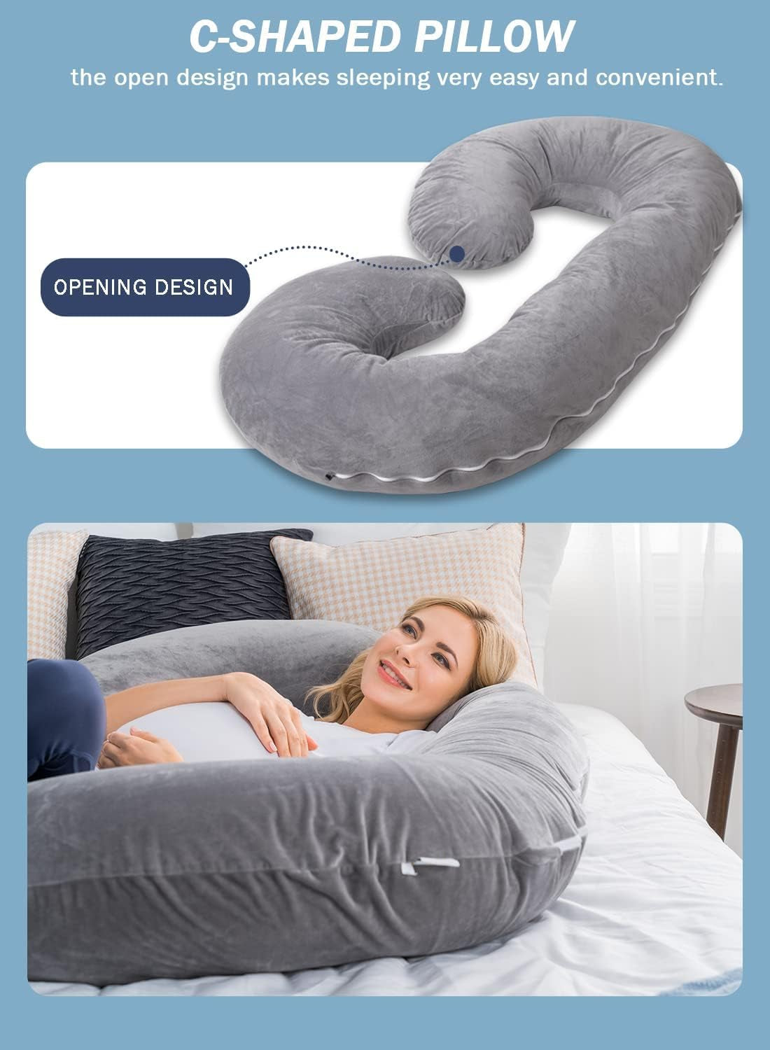 C-Shaped Pregnancy Pillow with Jersey Cotton Cover