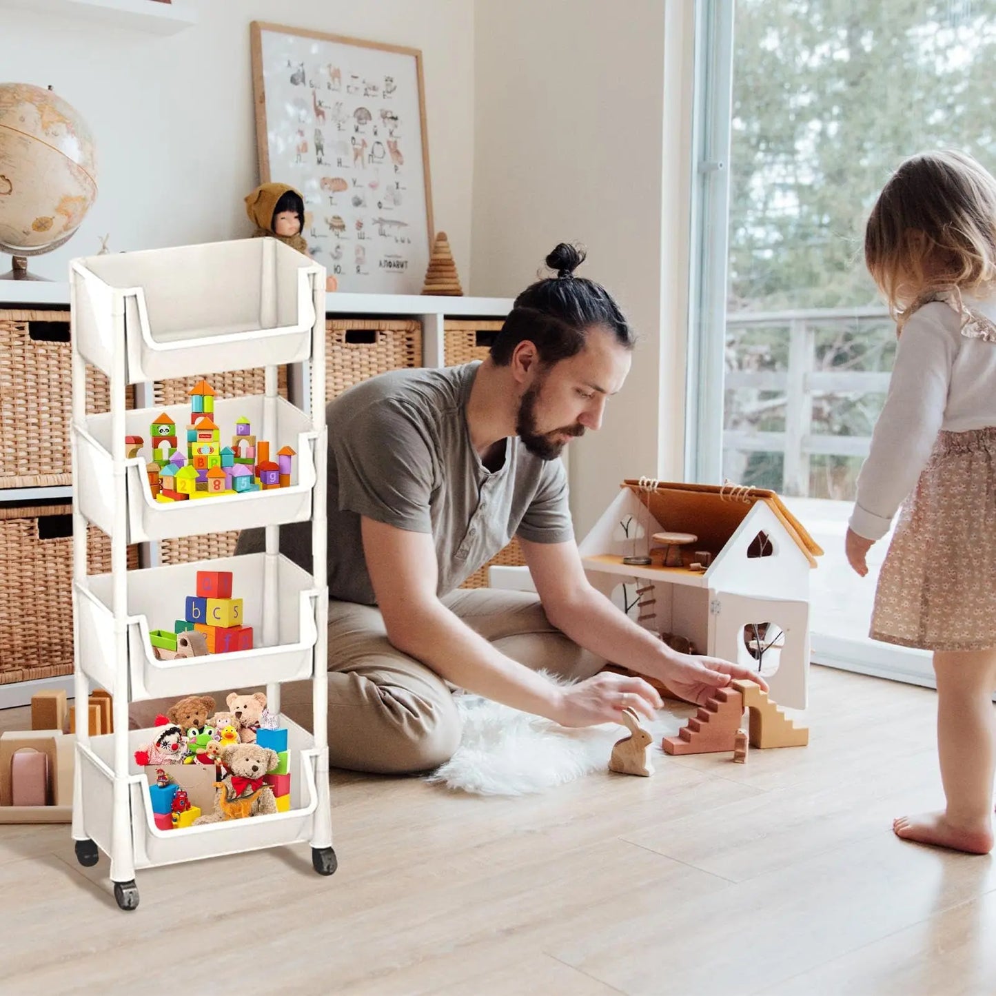 5-Tier Rolling Storage Cart with Wheels – Beige