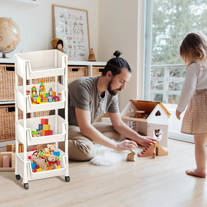 5-Tier Rolling Storage Cart with Wheels – Beige