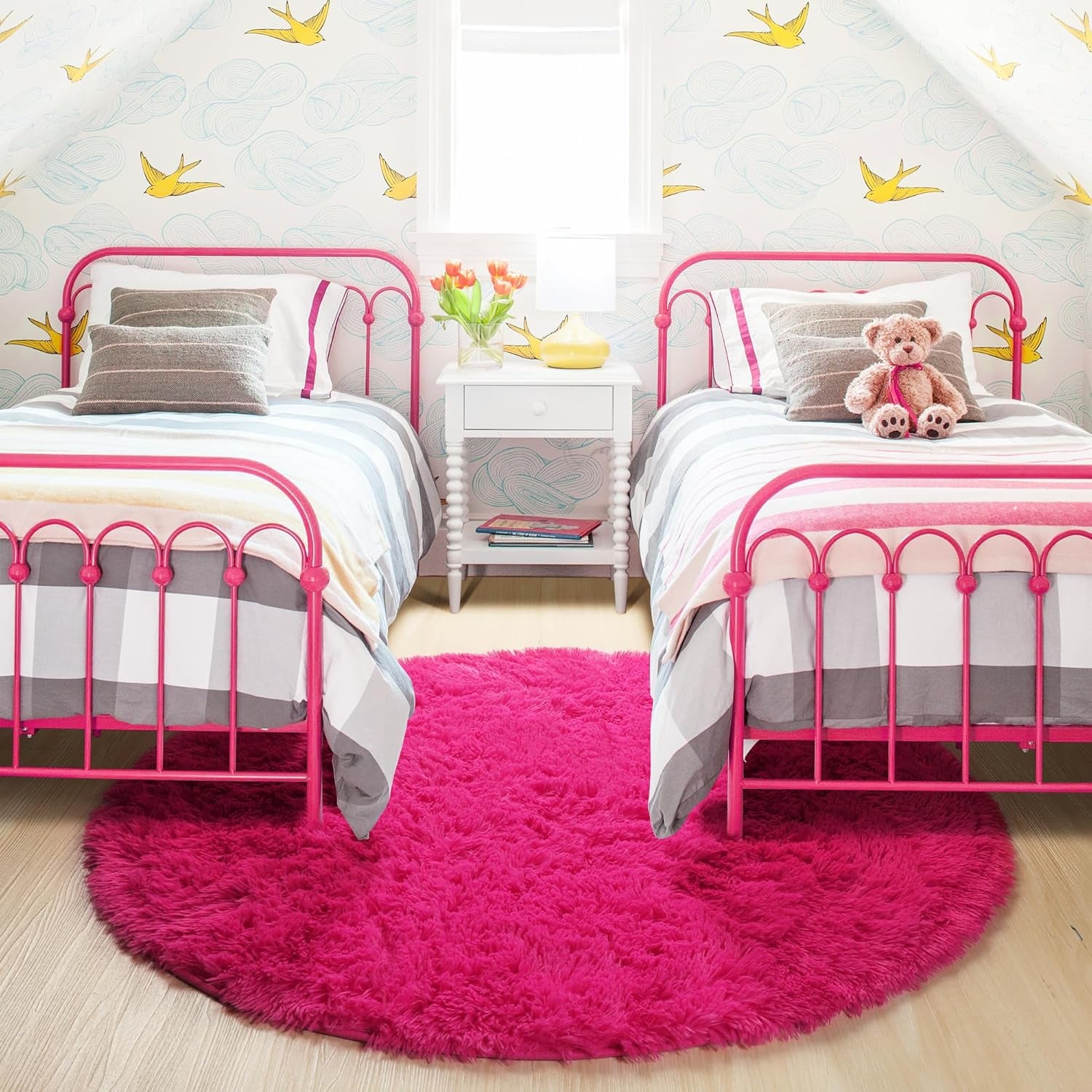 Hot Pink Round Plush Shag Rug 4 ft