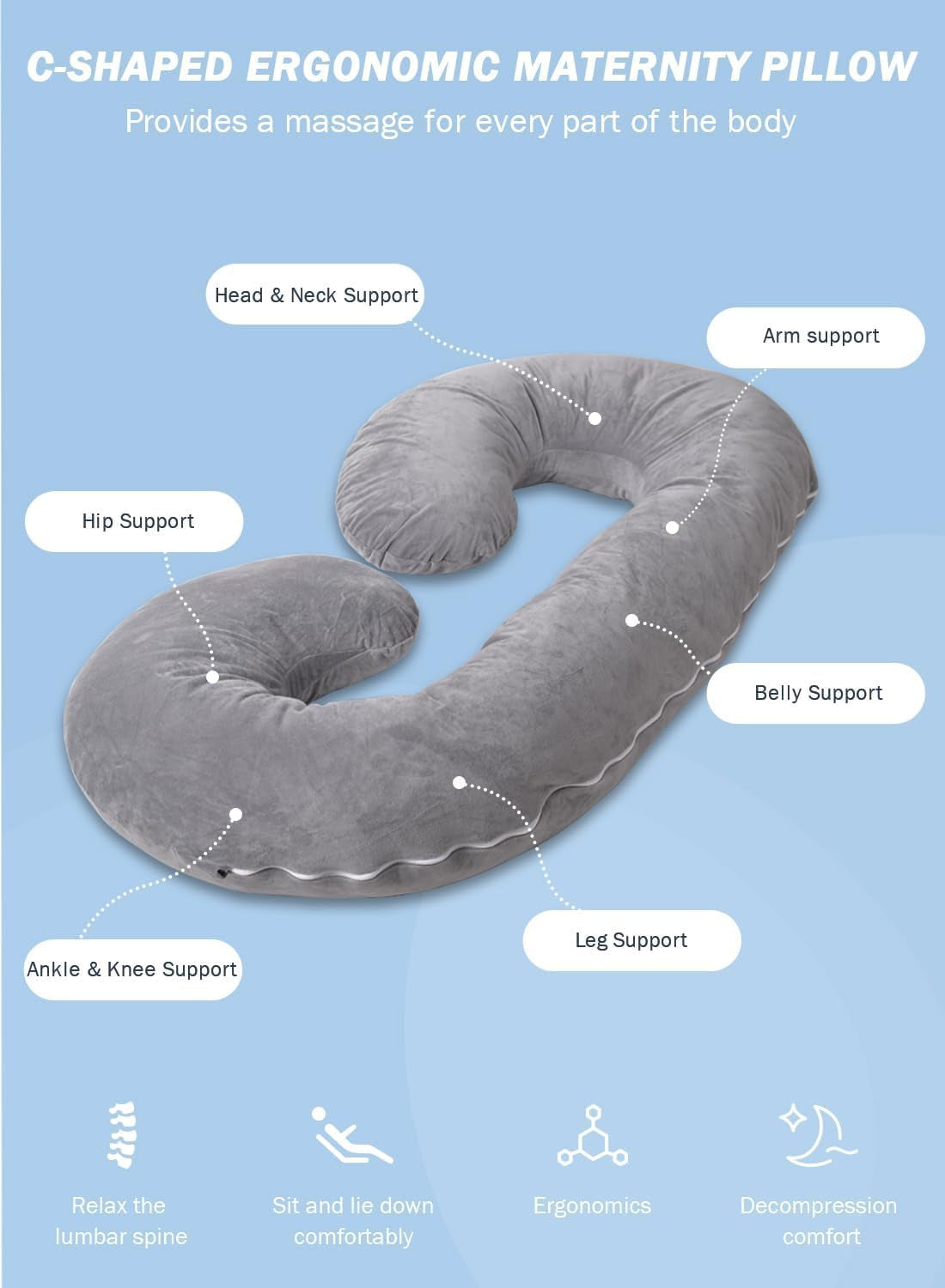 C-Shaped Pregnancy Pillow with Jersey Cotton Cover