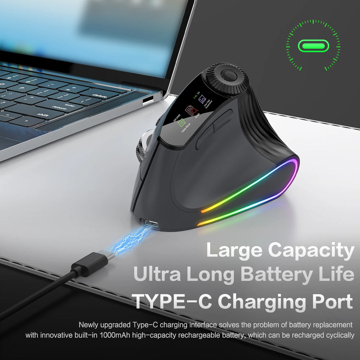 RGB Wireless Vertical Ergonomic Mouse – Tri-Mode