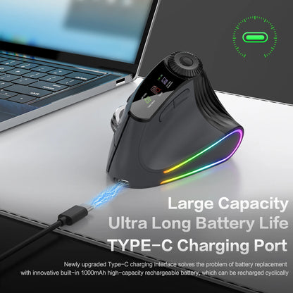 RGB Wireless Vertical Ergonomic Mouse – Tri-Mode