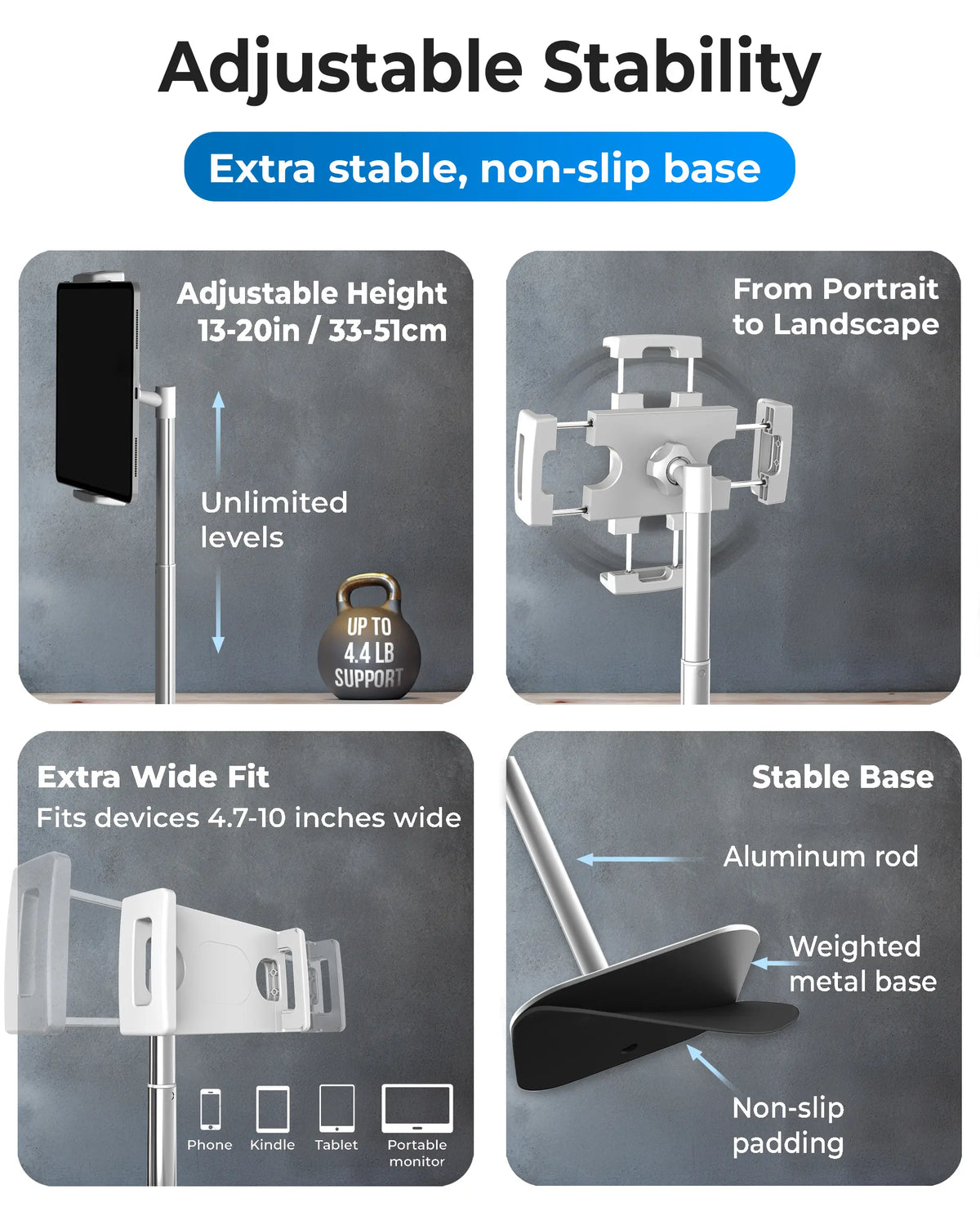 Adjustable Aluminum Tablet & Monitor Stand – 17"