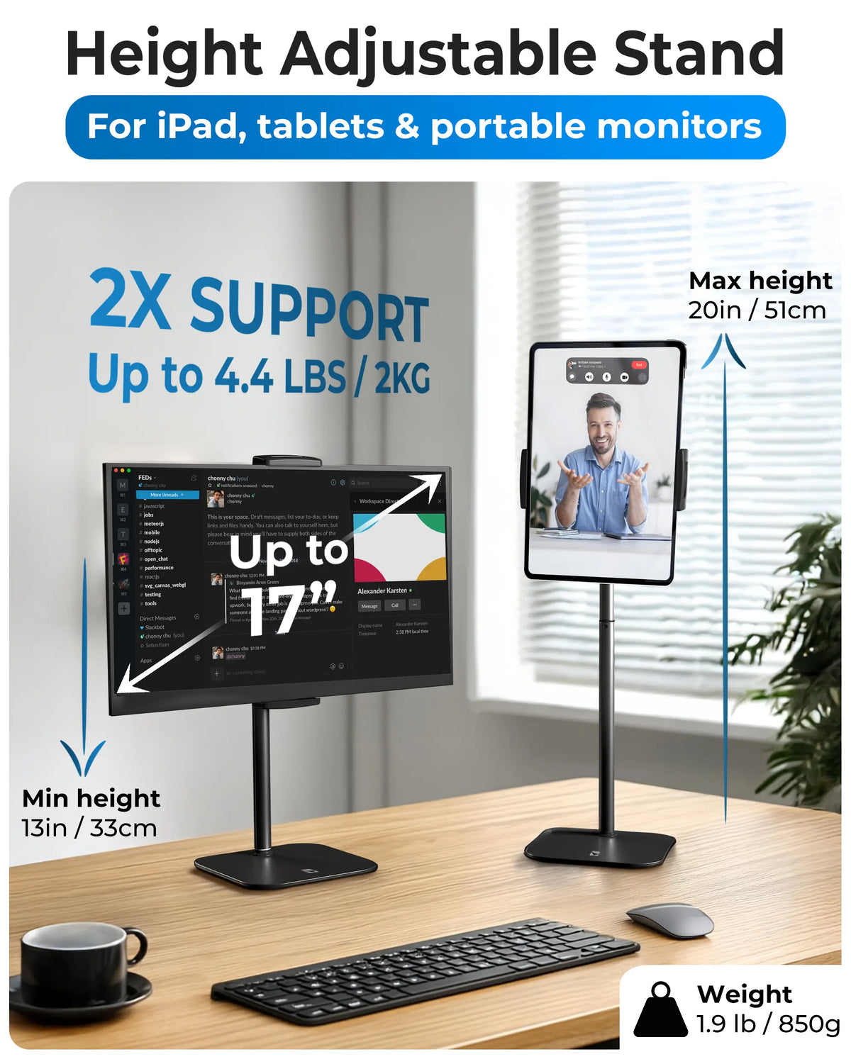 Adjustable Aluminum Tablet & Monitor Stand – 17"