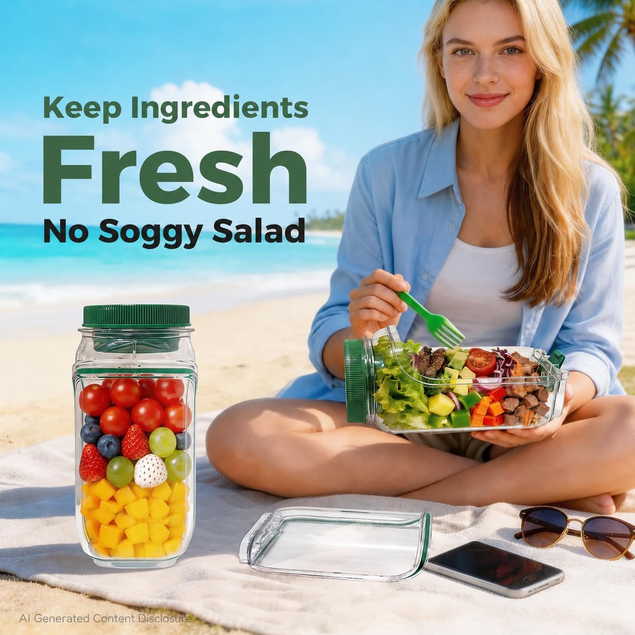 Portable Salad Jar with Dressing Cup