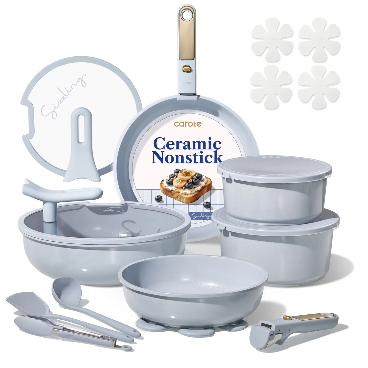 20-Piece Ceramic Nonstick Cookware Set with Detachable Handle