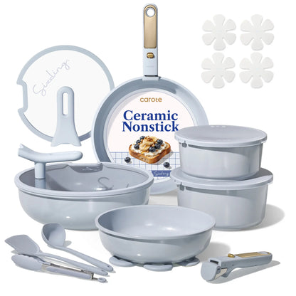 20-Piece Ceramic Nonstick Cookware Set with Detachable Handle