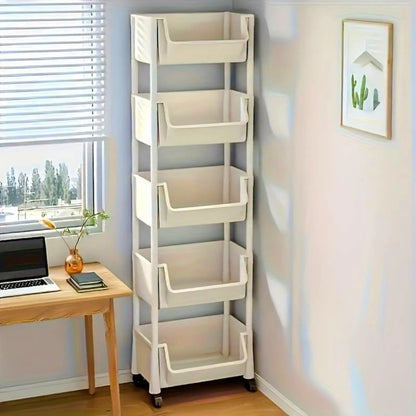 5-Tier Rolling Storage Cart with Wheels – Beige