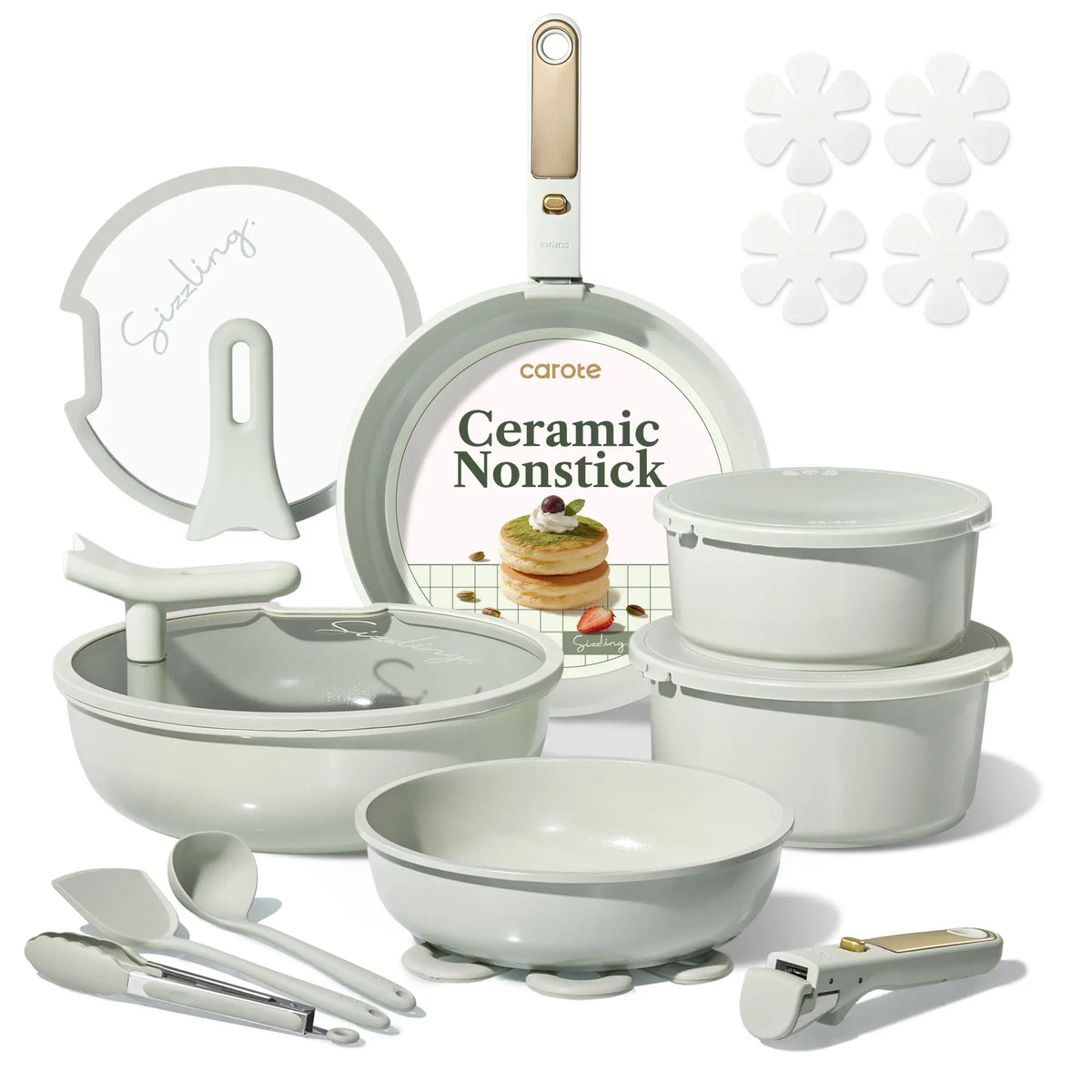 20-Piece Ceramic Nonstick Cookware Set with Detachable Handle