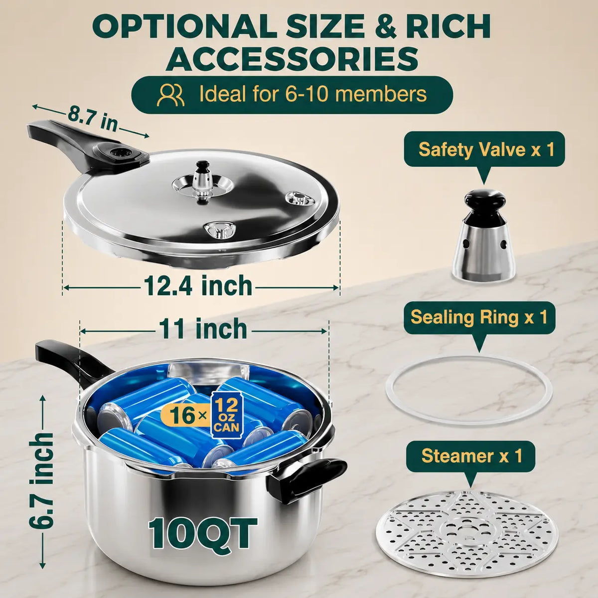 Stainless Steel Stovetop Pressure Cooker – 4–11 Qt
