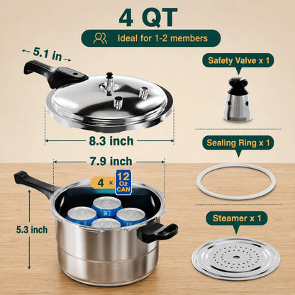 Stainless Steel Stovetop Pressure Cooker – 4–11 Qt