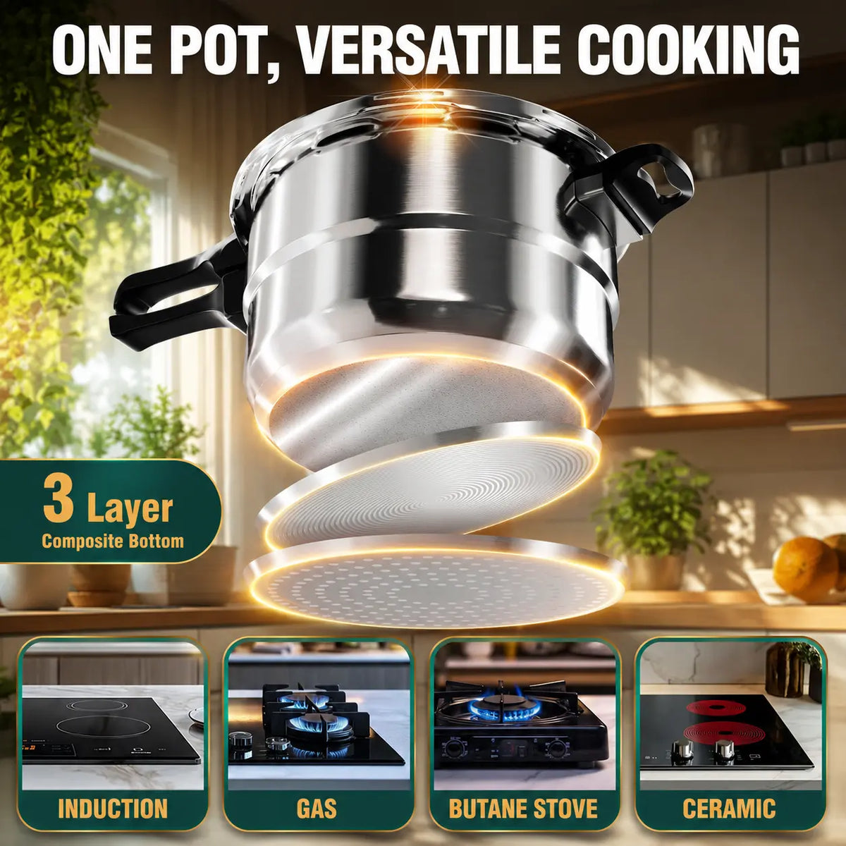 Stainless Steel Stovetop Pressure Cooker – 4–11 Qt
