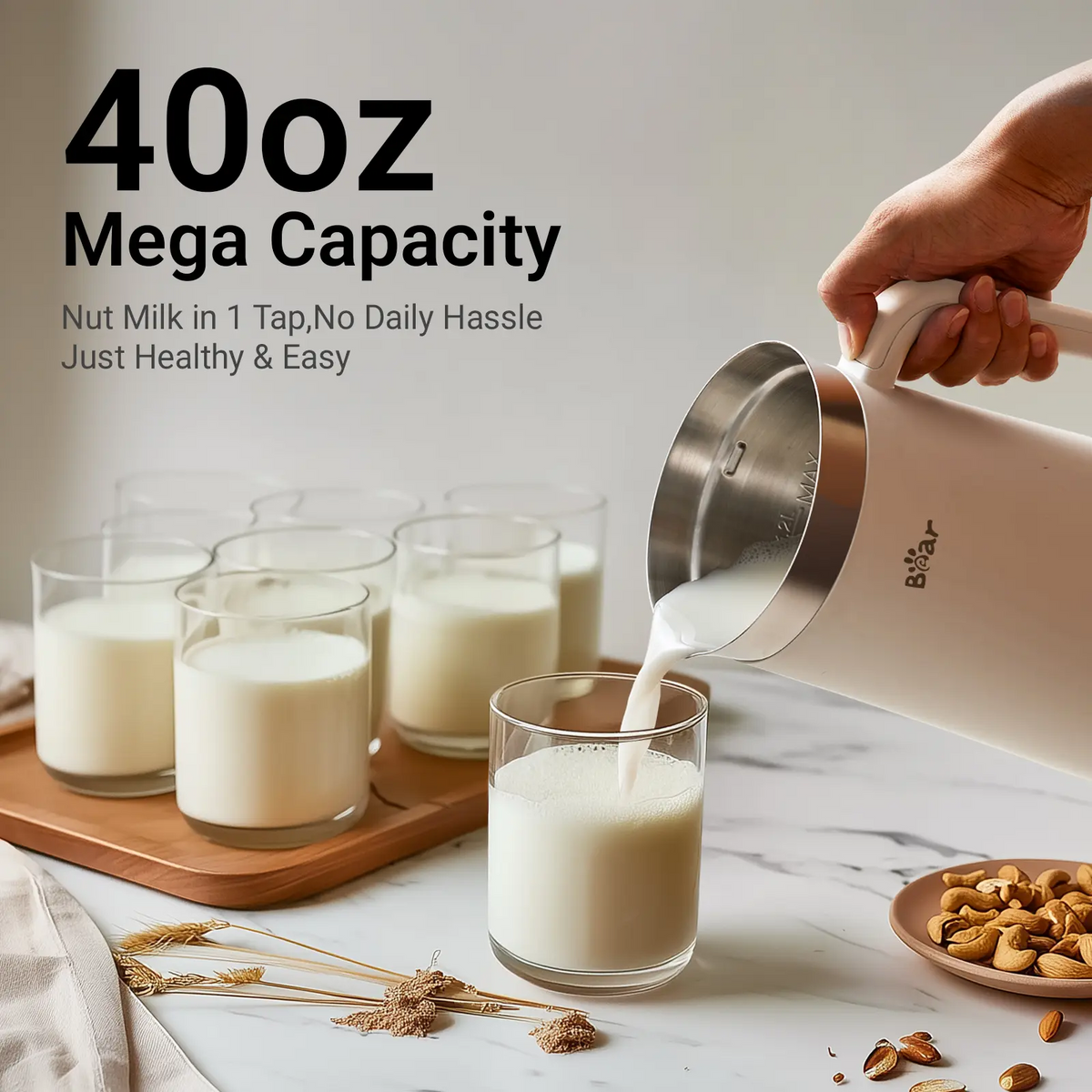 Bear 8-in-1 Nut Milk Maker – 40oz Self-Cleaning