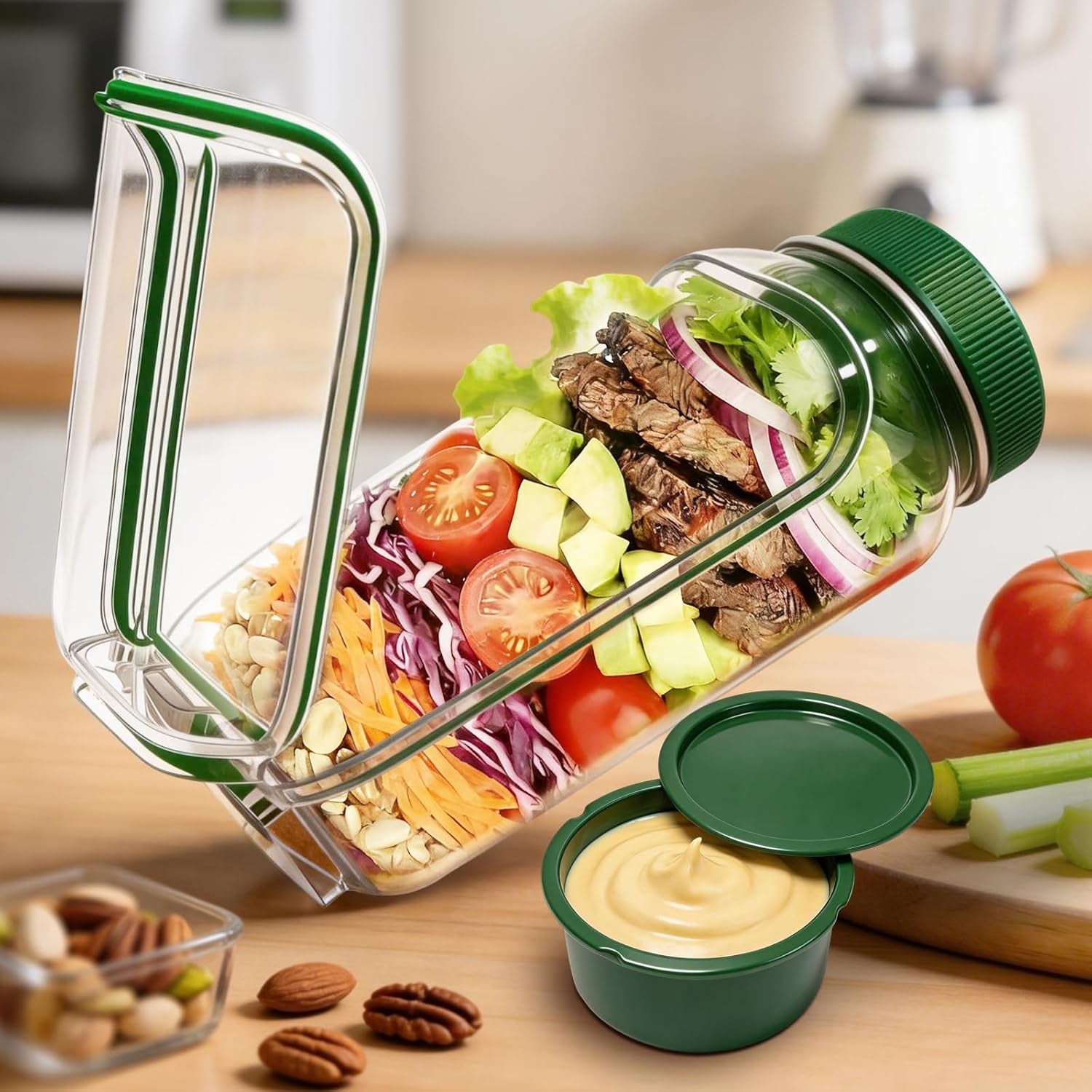 Portable Salad Jar with Dressing Cup