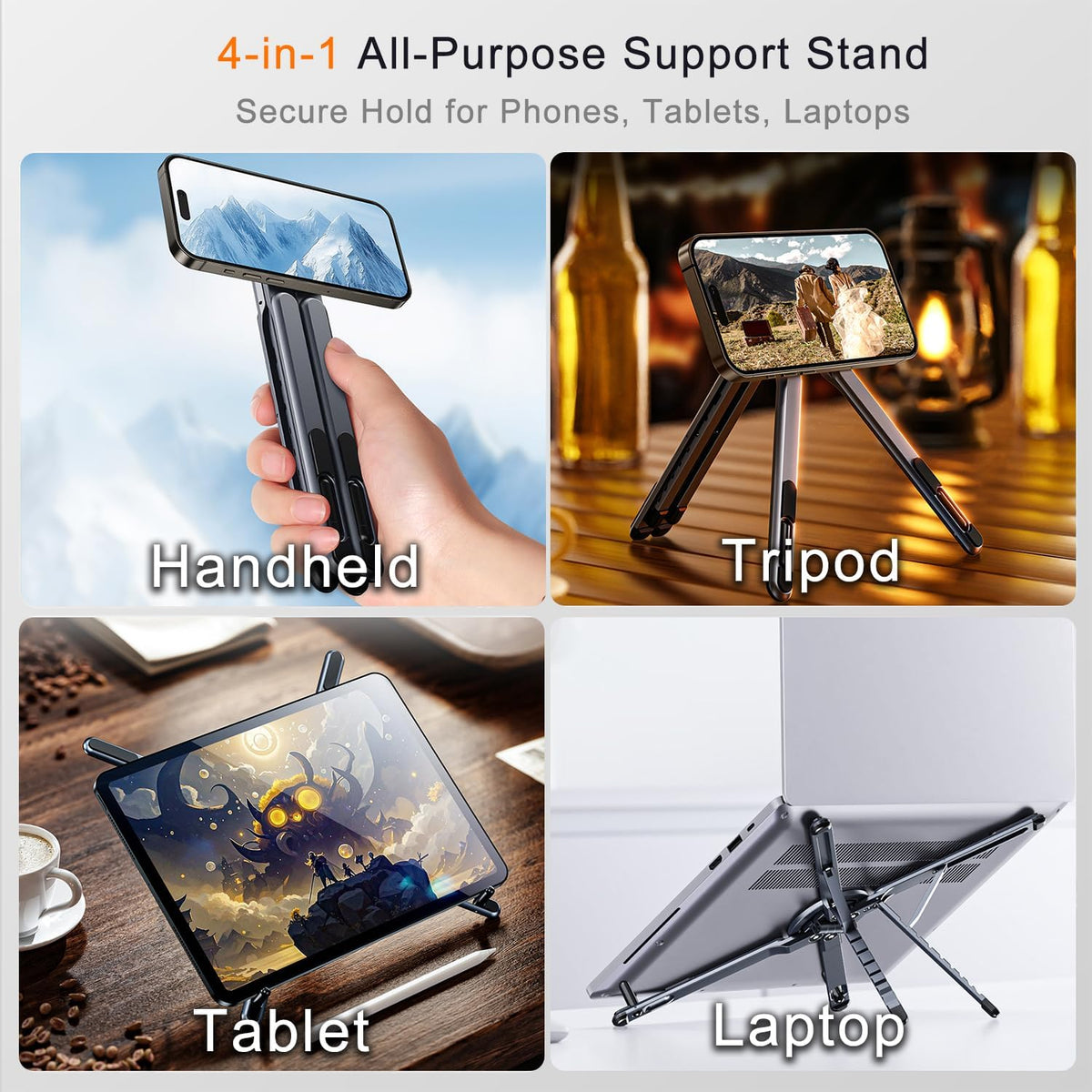 4-in-1 Foldable Aluminum Device Stand – MagSafe Compatible