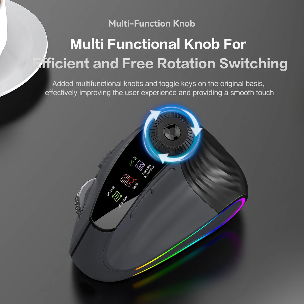 RGB Wireless Vertical Ergonomic Mouse – Tri-Mode