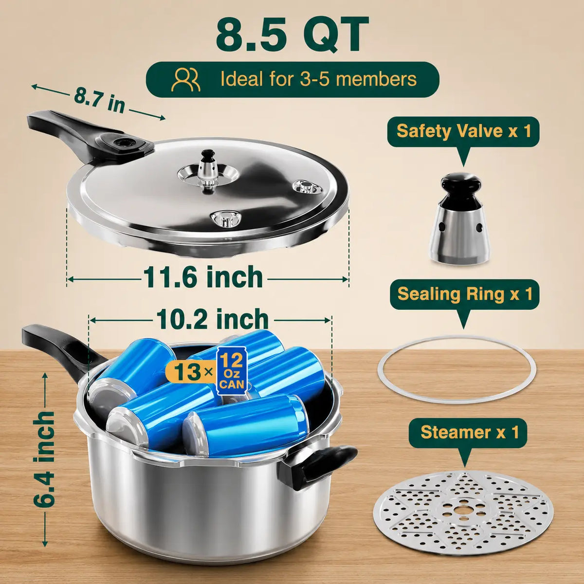 Stainless Steel Stovetop Pressure Cooker – 4–11 Qt