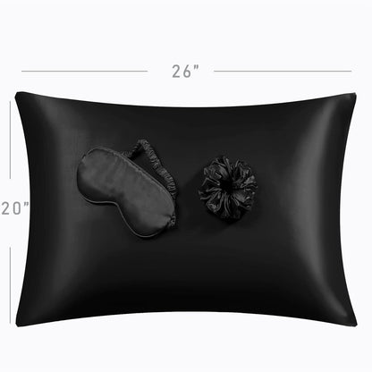 Black Satin Pillowcase Set with Eye Mask & Scrunchie