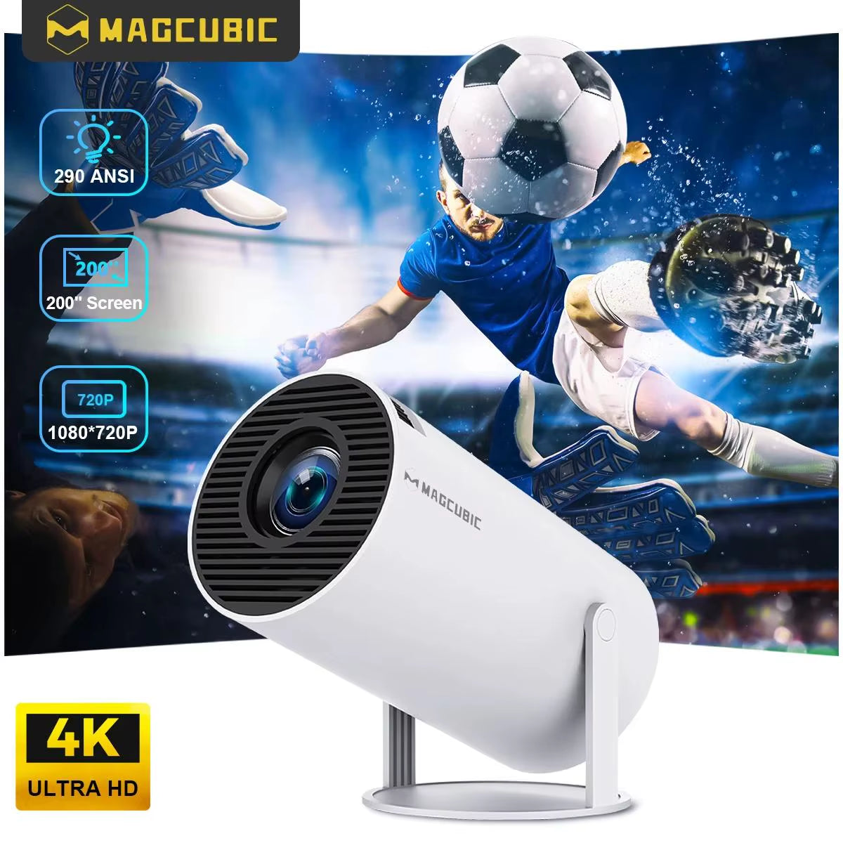 HY300 Pro Mini Projector – 720P Android 14, 8K Support