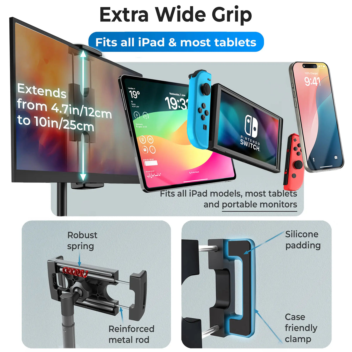 Adjustable Aluminum Tablet & Monitor Stand – 17"