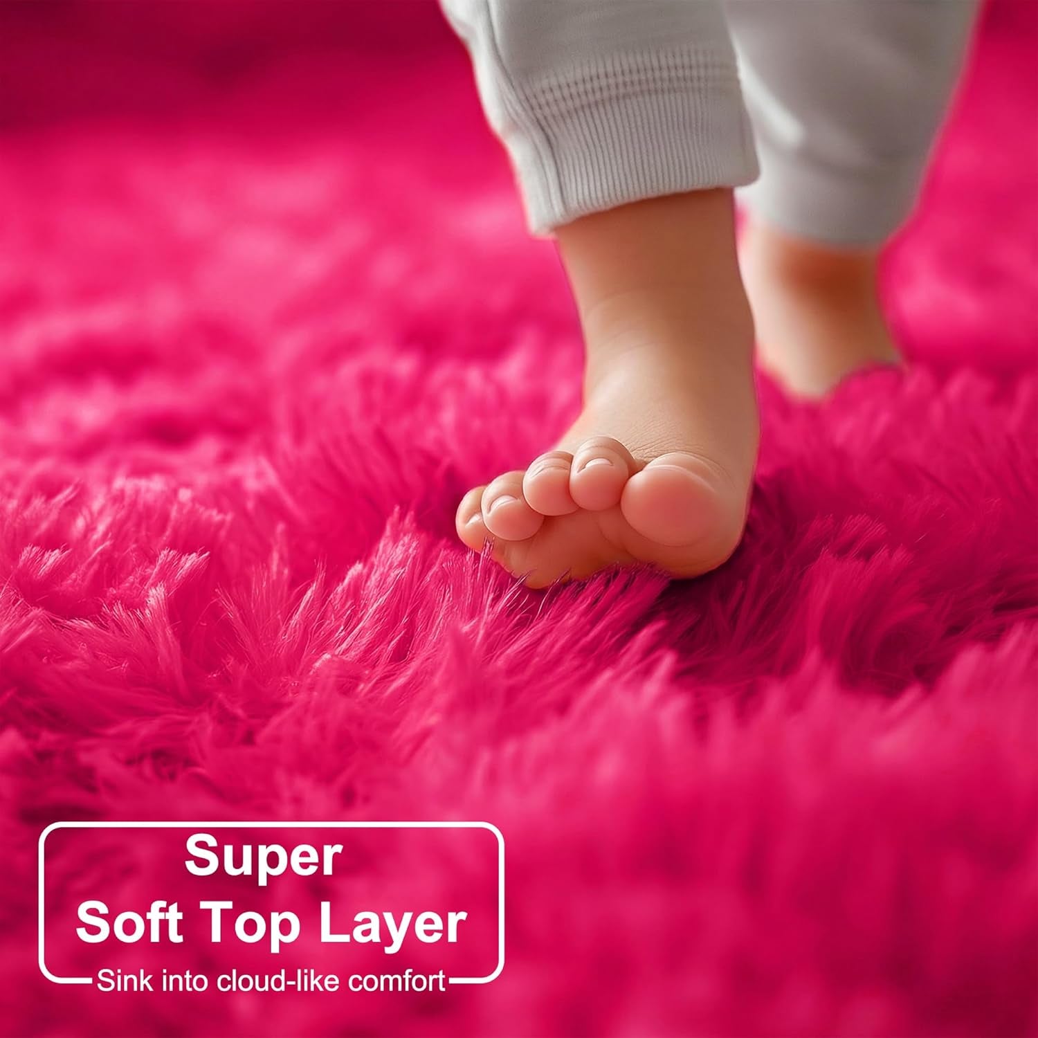 Hot Pink Round Plush Shag Rug 4 ft
