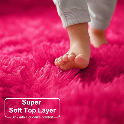 Hot Pink Round Plush Shag Rug 4 ft
