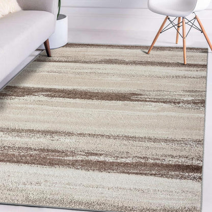 Modern Abstract Area Rug 9x12 – Brown & Beige