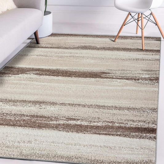 Modern Abstract Area Rug 9x12 – Brown & Beige