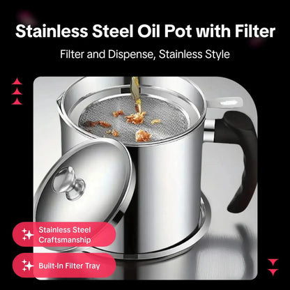 1 Count Modern Kitchen Oil Dispenser with Tray & Lid,Stainless Steel Oil Pot with Filter,Bacon Grease Container, Cooking Oil Can, Kitchenware, Utensils, Kitchen Gadgets