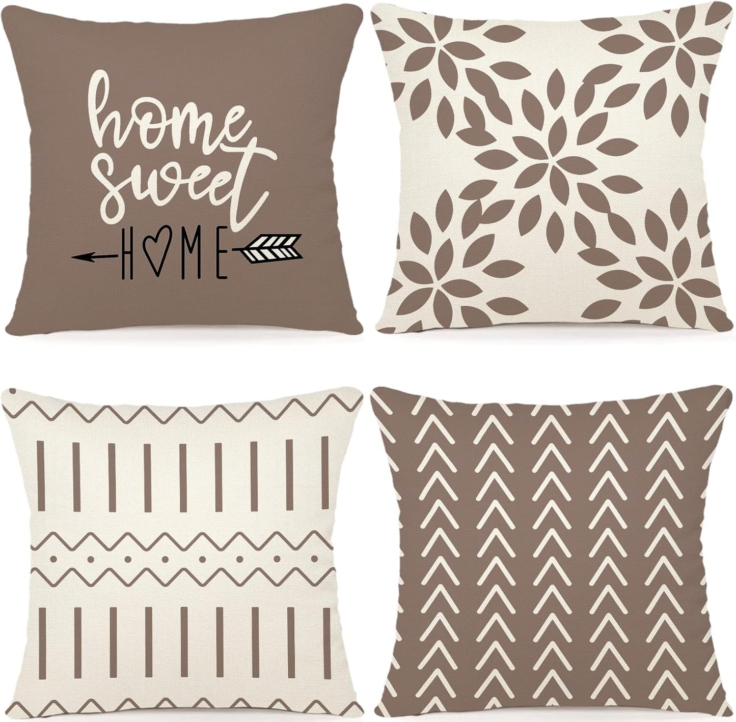 Khaki Linen Throw Pillow Covers 16x16 (Set of 4)