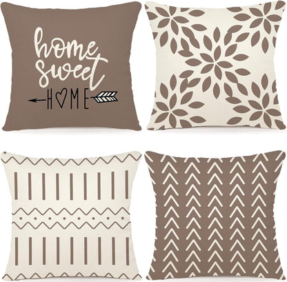 Khaki Linen Throw Pillow Covers 16x16 (Set of 4)