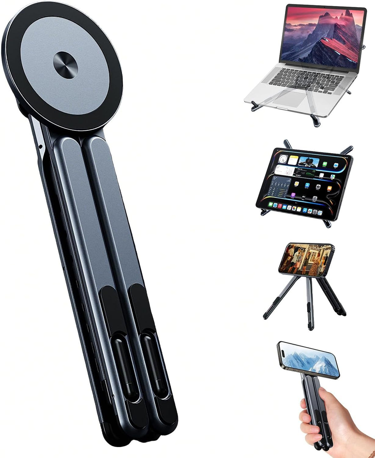 4-in-1 Foldable Aluminum Device Stand – MagSafe Compatible