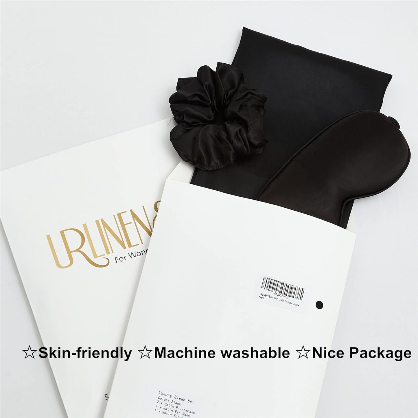 Black Satin Pillowcase Set with Eye Mask & Scrunchie