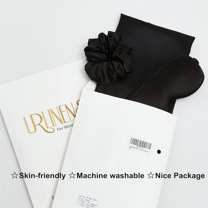 Black Satin Pillowcase Set with Eye Mask & Scrunchie