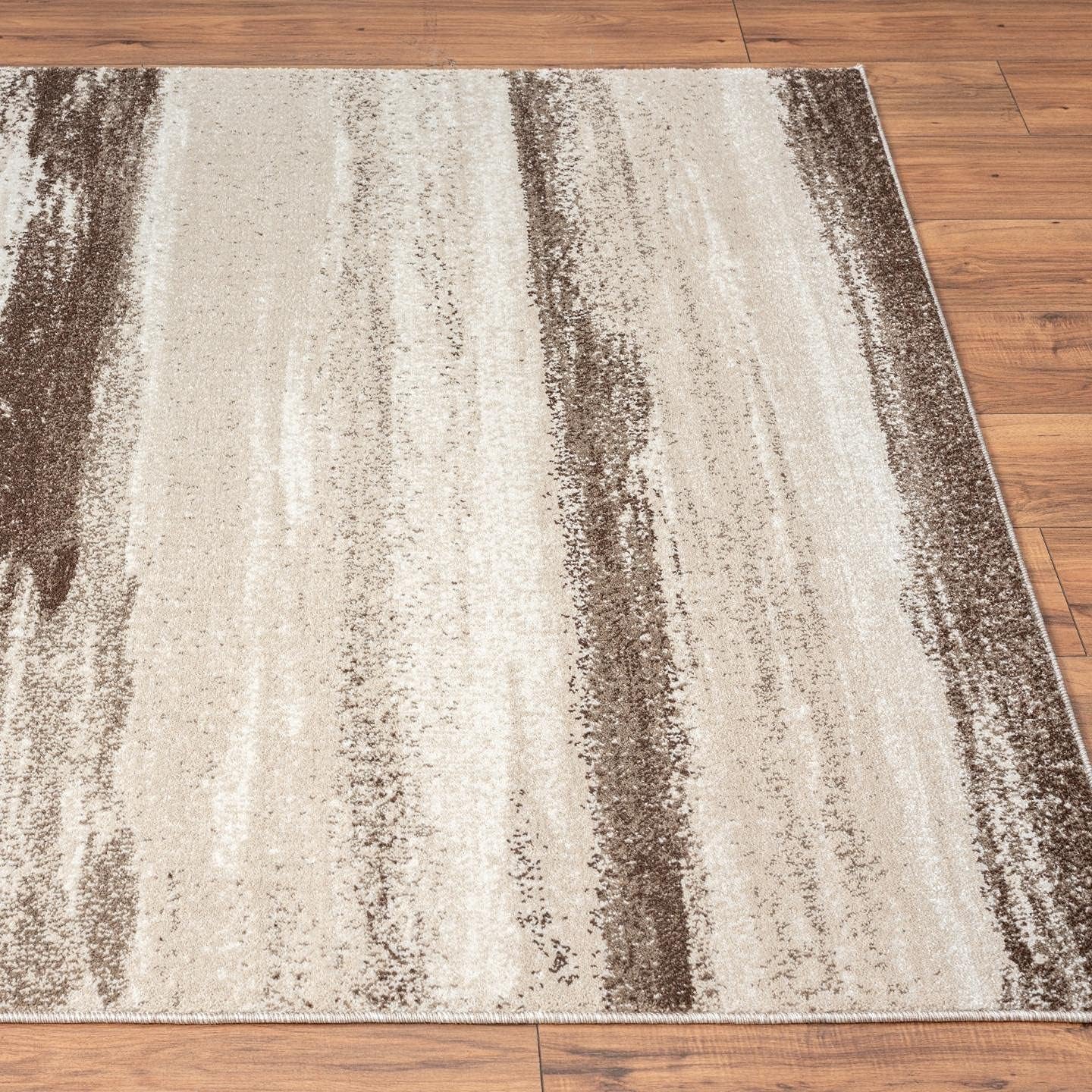 Modern Abstract Area Rug 9x12 – Brown & Beige