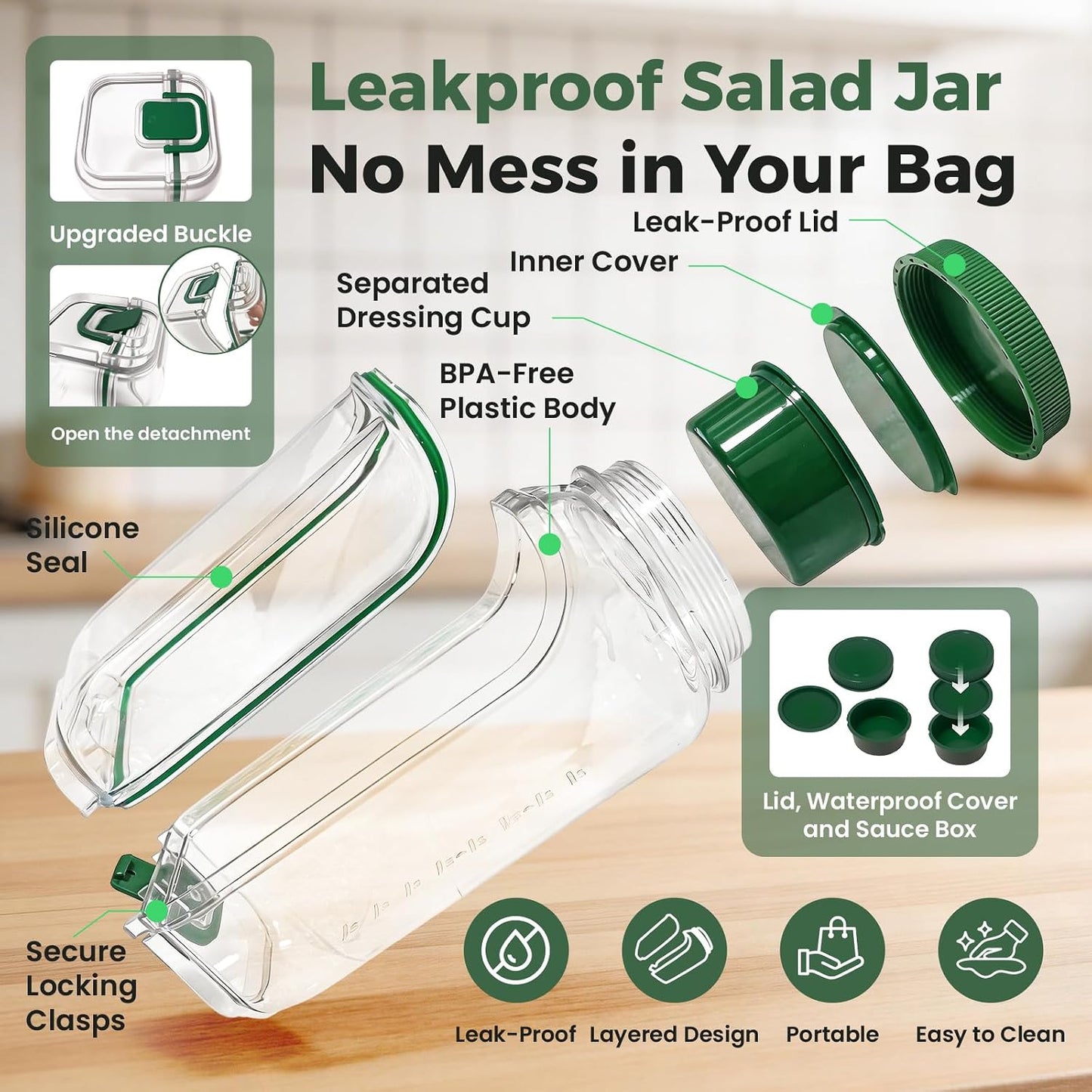 Portable Salad Jar with Dressing Cup