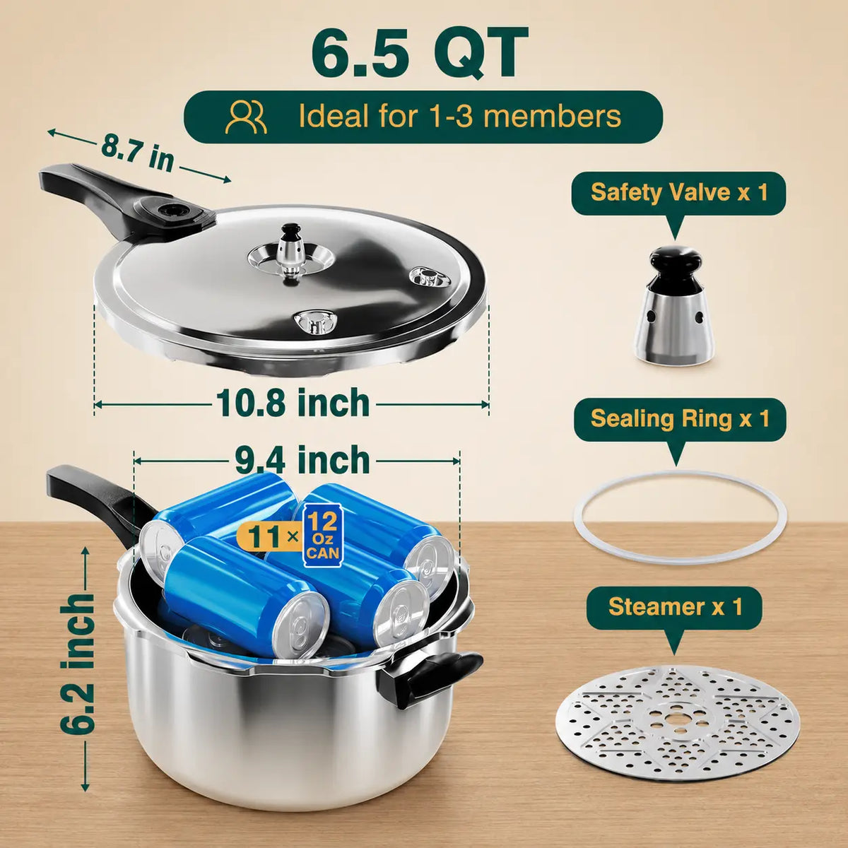 Stainless Steel Stovetop Pressure Cooker – 4–11 Qt