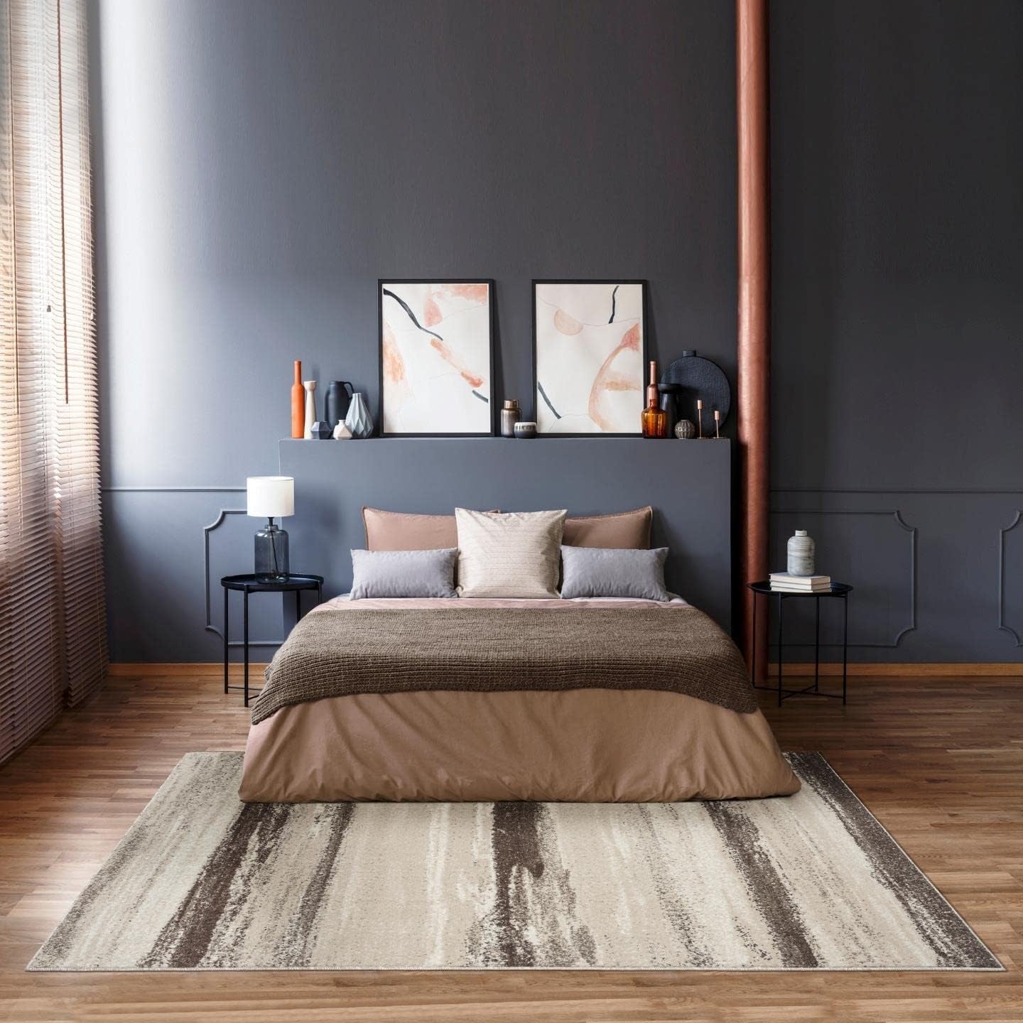 Modern Abstract Area Rug 9x12 – Brown & Beige