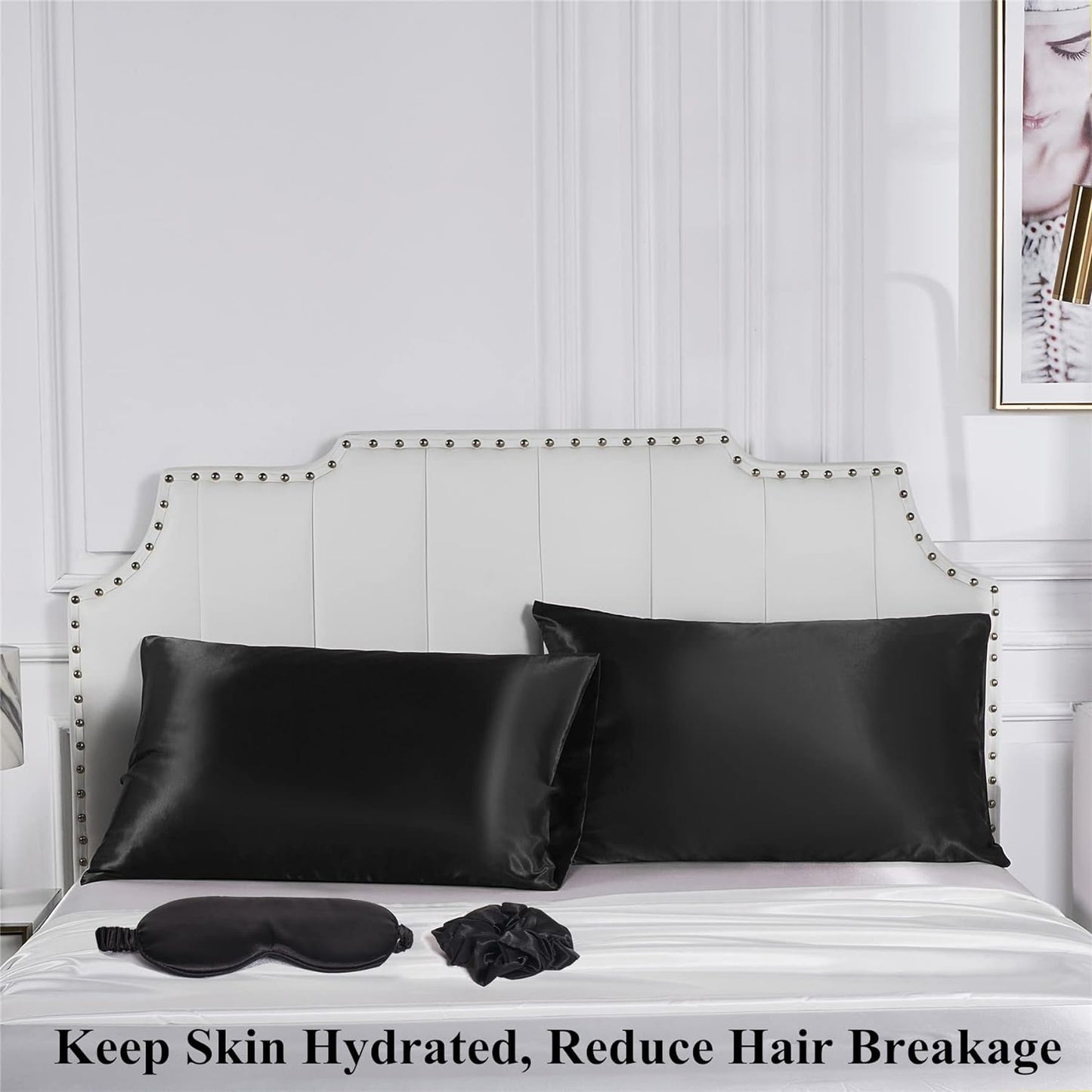 Black Satin Pillowcase Set with Eye Mask & Scrunchie