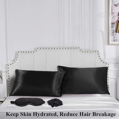 Black Satin Pillowcase Set with Eye Mask & Scrunchie
