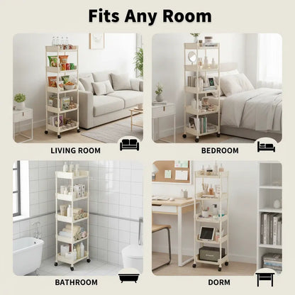 5-Tier Rolling Storage Cart with Wheels – Beige