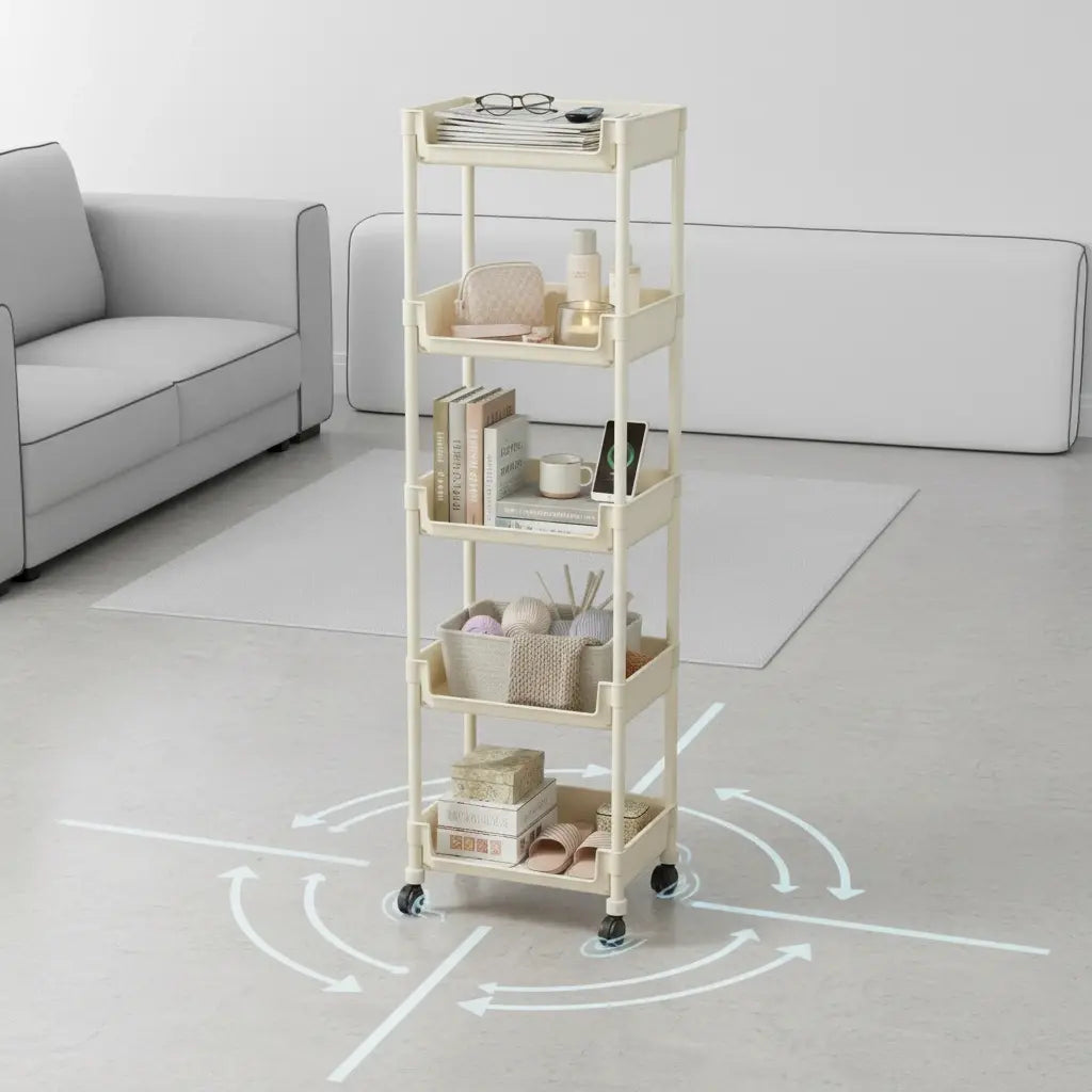 5-Tier Rolling Storage Cart with Wheels – Beige