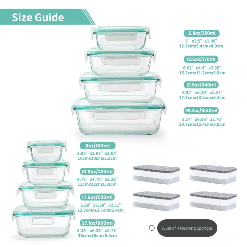 Borosilicate Glass Food Storage Containers (8-Piece)