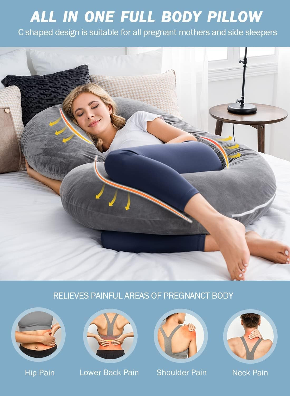 C-Shaped Pregnancy Pillow with Jersey Cotton Cover