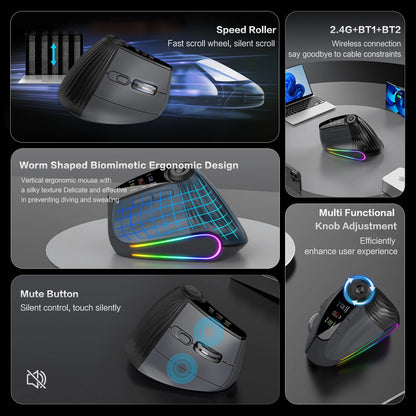 RGB Wireless Vertical Ergonomic Mouse – Tri-Mode