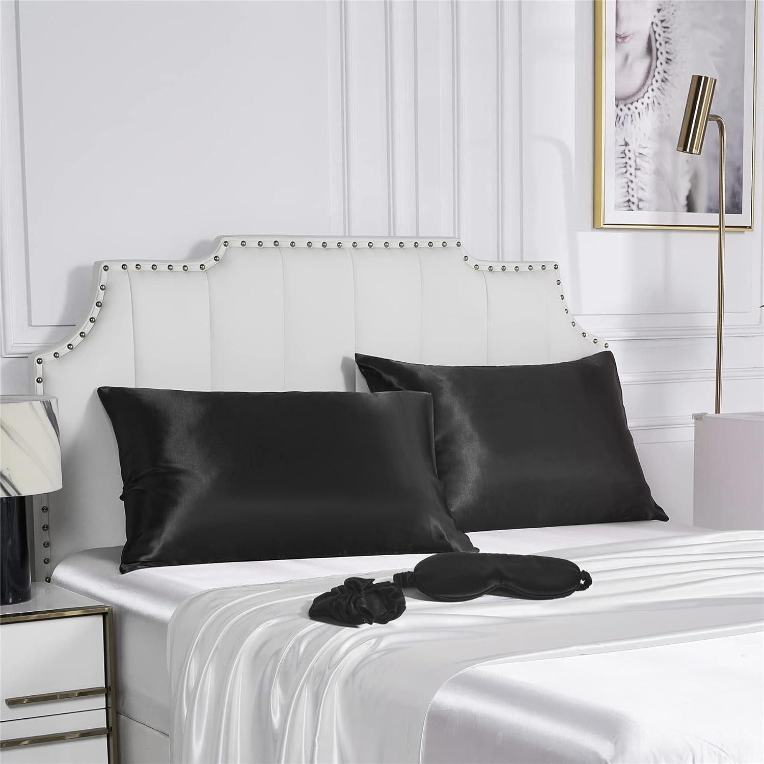 Black Satin Pillowcase Set with Eye Mask & Scrunchie