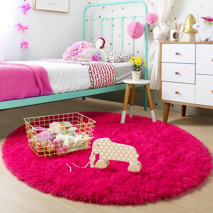 Hot Pink Round Plush Shag Rug 4 ft