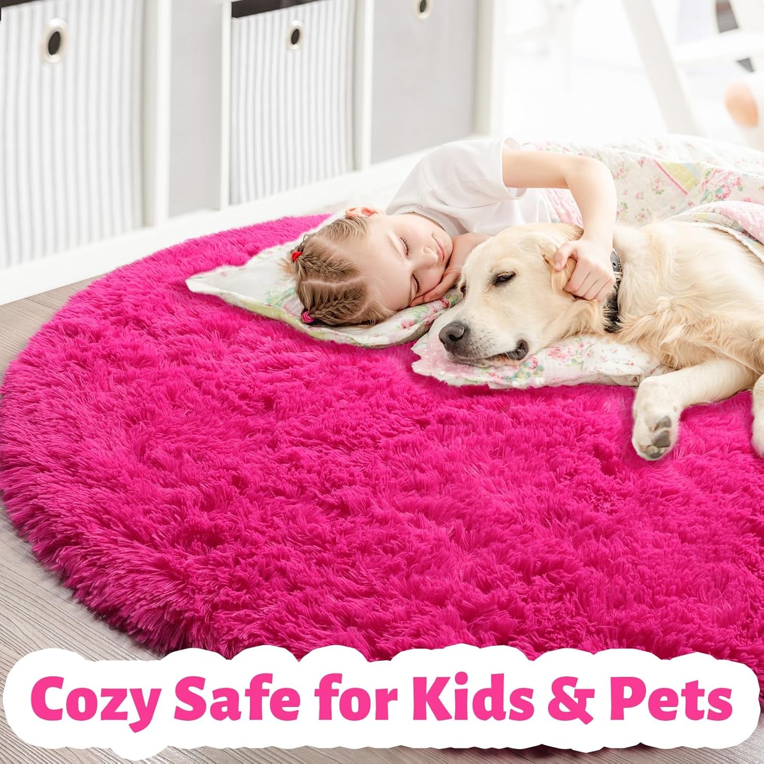 Hot Pink Round Plush Shag Rug 4 ft