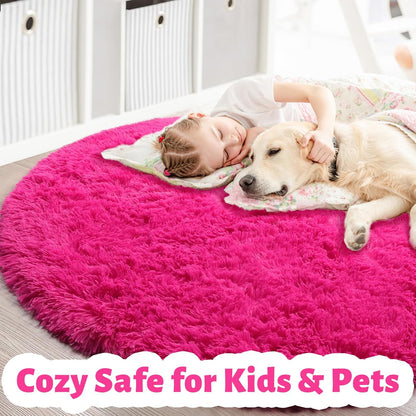 Hot Pink Round Plush Shag Rug 4 ft
